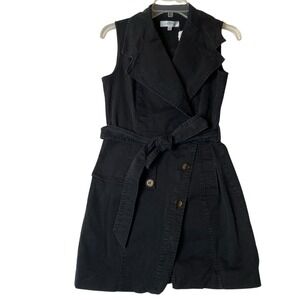 Toccin Sleeveless Belted Jacket Trench Dress Women S Black Twill Old Money